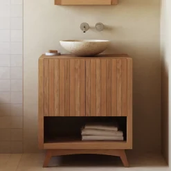 Clearance Kave Home Badkamermeubel Kuveni Met 2 deuren, hout (excl. waskom) Teak