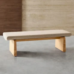 Clearance Kave Home Bankje Topaz Chenille en essenhout, 150cm