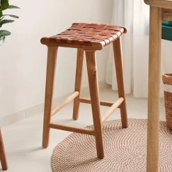 Kave Home Barkruk Calixta Hout en Leder (zithoogte 67cm)