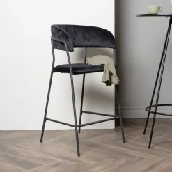 Outlet Nohr Barkruk Delmy Velvet (zithoogte 61cm), kleur Zwart