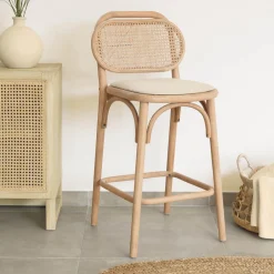 Online Kave Home Barkruk Doriane Eikenhout en Rotan (zithoogte 65cm)