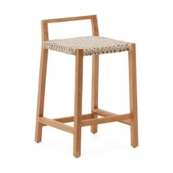 Discount Kave Home Barkruk Giverola Teakhout en gevlochten touw (zithoogte 67cm) Beige