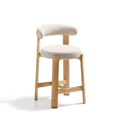 Online Kave Home Barkruk Granite Chenille en naturel essenhout (zithoogte 65cm)