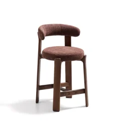 Discount Kave Home Barkruk Granite Chenille en bruin essenhout (zithoogte 65cm)