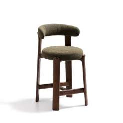 Discount Kave Home Barkruk Granite Chenille en bruin essenhout (zithoogte 65cm)