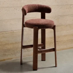 Best Kave Home Barkruk Granite Chenille en bruin essenhout (zithoogte 75cm)