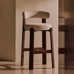 Best Kave Home Barkruk Granite Chenille en bruin essenhout (zithoogte 75cm)