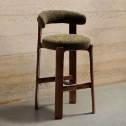 Best Kave Home Barkruk Granite Chenille en bruin essenhout (zithoogte 75cm)