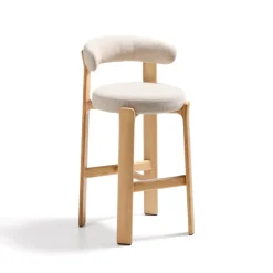 Outlet Kave Home Barkruk Granite Chenille en naturel essenhout (zithoogte 75cm)