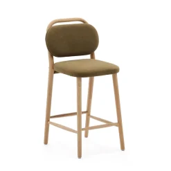 Kave Home Barkruk Helda Chenille en eikenhout (zithoogte 66cm)