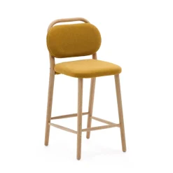 Kave Home Barkruk Helda Chenille en eikenhout (zithoogte 66cm)