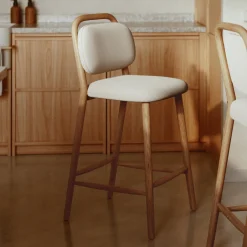 Kave Home Barkruk Helda Chenille en eikenhout (zithoogte 66cm)