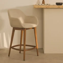 Hot Kave Home Barkruk Konna Essenhout en stof, kleur /Bruin (zithoogte 66cm) Beige