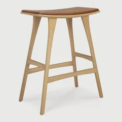 Online Ethnicraft Barkruk Osso Hout en Leder (zithoogte 67cm)