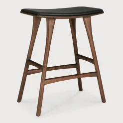 Online Ethnicraft Barkruk Osso Hout en Leder (zithoogte 67cm)