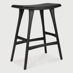 Online Ethnicraft Barkruk Osso Hout en Leder (zithoogte 67cm)