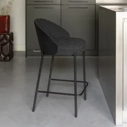 Outlet Dutchbone Barkruk Rodin Essenhout en Bouclé, kleur (zithoogte 65cm) Zwart