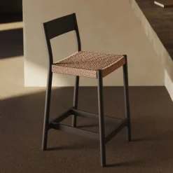 Outlet Kave Home Barkruk Yalia Eikenhout en touw (zithoogte 65cm)