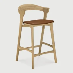 Discount Ethnicraft Barstoel Bok Gevernist Eikenhout en leder, kleur Cognac