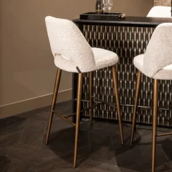 Clearance Richmond Interiors Barstoel Delphine Chenille, kleur Crème (zithoogte 76cm) Cru00e8me