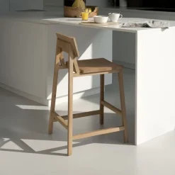 New Ethnicraft Barstoel N3 Geolied Eikenhout, kleur (zithoogte 65cm) Naturel