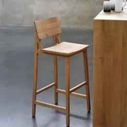 Discount Ethnicraft Barstoel N4 Gevernist Eikenhout, kleur (zithoogte 81cm) Naturel