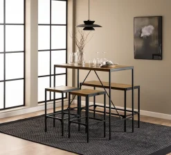 Discount Bendt Bartafel set Deryk Eikenlook, Met 2 barstoelen en bankje Naturel