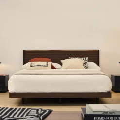 Kave Home Bed Norlen incl. hoofdbord met LED-verlichting, Walnootfineer