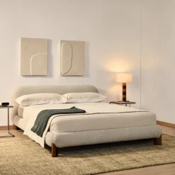 Online Kave Home Bed Odina Bouclé, kleur Ecru/Walnoot Beige