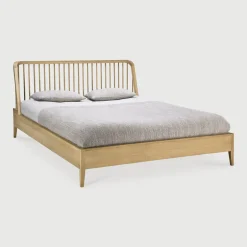 Outlet Ethnicraft Bed Spindle Geolied Eikenhout, kleur Naturel