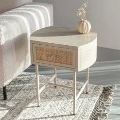 ZILT Bijzettafel / Nachtkastje Meja Rattan / Webbing, Met 1 lade, kleur beige