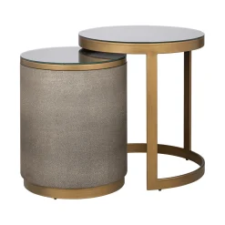 Outlet Richmond Interiors Bijzettafel Bloomville Lederlook en glas, Set van 2 stuks Goud