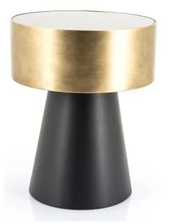 Sale By-Boo Bijzettafel Bunga 40cm zwart/goud met glazen blad