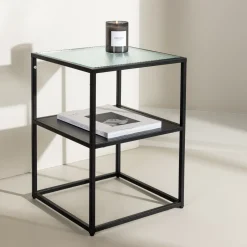 New Nohr Bijzettafel Ebonie Glas, 40 x 40cm Zwart