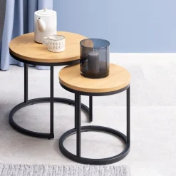 Best Bendt Bijzettafel Flemming Eiken, Set van 2 stuks Naturel