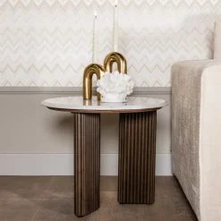 Discount Richmond Interiors Bijzettafel Mayfield Mangohout en marmer, 55cm