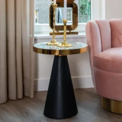 Sale Richmond Interiors Bijzettafel Odin Ø45cm, Wit Marmer / / Zwart Goud