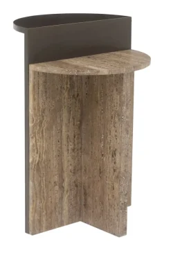 Richmond Interiors Bijzettafel Russo Travertin en brass, 40cm Bruin