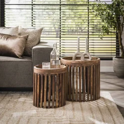 Best LifestyleFurn Bijzettafel Twiggy Mangohout, Set van 2 stuks Massief mango zandkleur