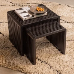 Clearance WOOOD Bijzettafel Willa Set van 2 stuks, Teakhout, kleur Zwart Bruin