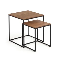 Hot Kave Home Bijzettafel Yoana Walnoot en metaal, Set van 2 stuks, kleur Bruin