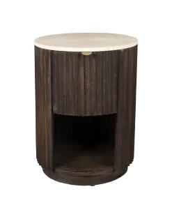 Hot Dutchbone Bijzettafel/Nachtkastje Marlow Mangohout en Travertin