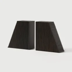 Sale Ethnicraft Boekenstandaard Grooves Mahoniehout, Set van 2 stuks, kleur Donkerbruin