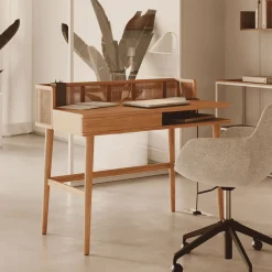 Online Kave Home Bureau Araxi Hout en rotan, 105 x 62cm Naturel