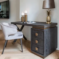 Online Richmond Interiors Bureau Hunter Eiken, kleur Zwart, 150cm Goud