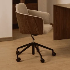 Best Kave Home Bureaustoel Madai Chenille en essen, kleur Bruin