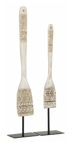 MUST Living Decoratie Tribal Spoon Teakhout, Set van 2 stuks, kleur Wit