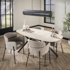 Sale LifestyleFurn Deens Ovale Eettafel Andrienne Keramiek in Travertin-look, 180 x 90cm Ceramic travertine