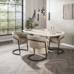 Best LifestyleFurn Deens Ovale Eettafel Indar Keramiek in Travertinlook, 180 x 90cm Keramiek travertine