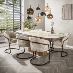 Sale LifestyleFurn Deens Ovale Eettafel Laycie Keramiek in Travertin-look, 215 x 105cm